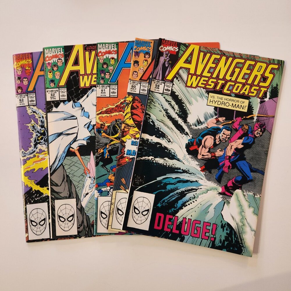Lot of 5 Avengers West Coast 59 60 61 62 63 Marvel Comics 1990 Comic Book Run